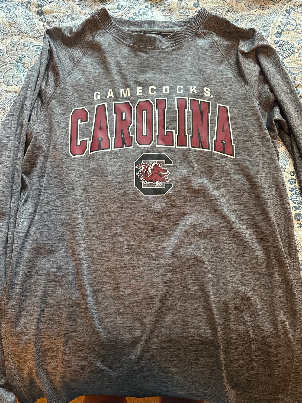 Colosseum Heather Gray Crew with Maroon Block Lettering